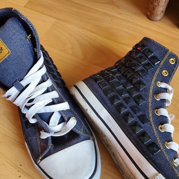PUNKROSE High top black studded dark denim tennis shoe. - Picture 2 of 4